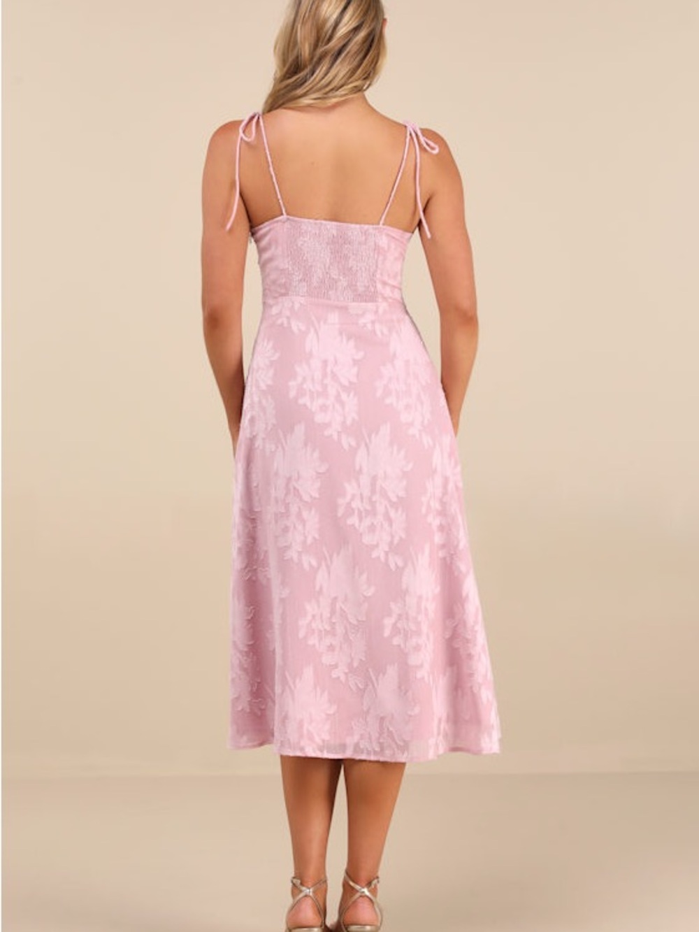 Lulu's Dusty Pink Floral Embroidered Midi Dress - Picture 2 of 5